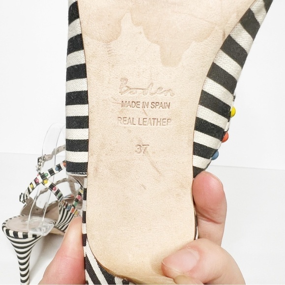 Boden Ashley T-Bar Striped Courts Heels Colorful Studs Size 37 6 Women’s - Picture 6 of 6